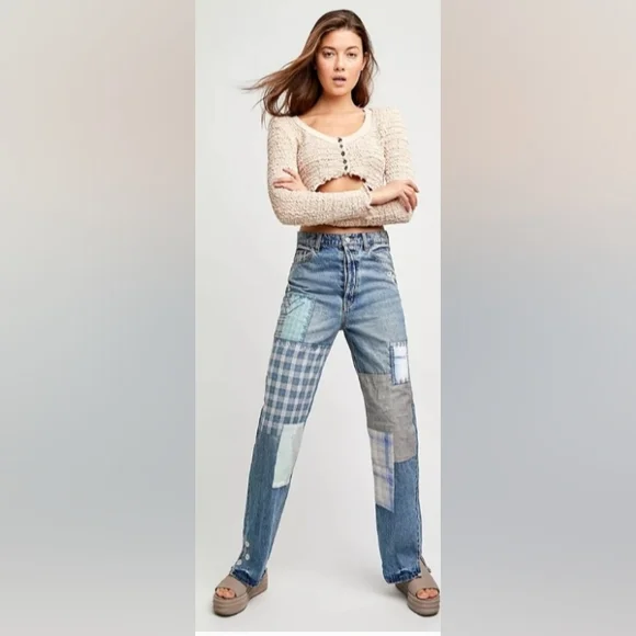 FREE PEOPLE STEINBECK PATCHED STRAIGHT LEG JEANS Size 27 - Picture 16 of 16